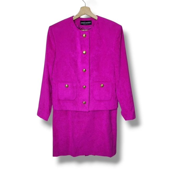 Herbert Grossman Dresses & Skirts - Herbert Grossman Vintage Skirt Suit Magenta Pink Suede Ladylike 80s Size 12 USA